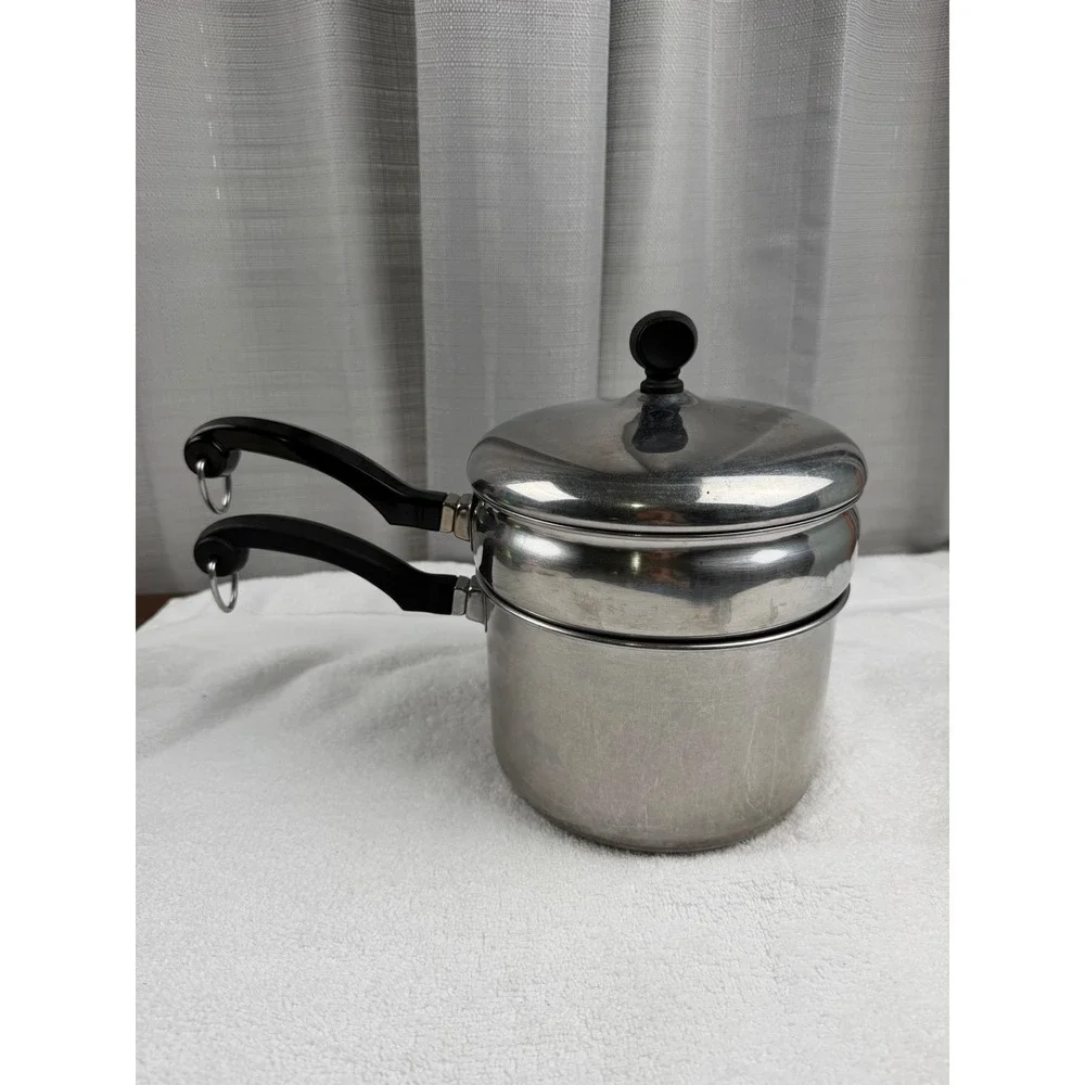 Farberware 2.5 Qt Double Boiler Stainless Steel Aluminum Clad NYC USA Vintage